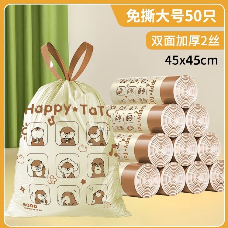 Printing Tear-Free Garbage Bag Drawstring-Type Household Large Thickened Non-Breakable Household Kitchen Portable Bag - Image 1